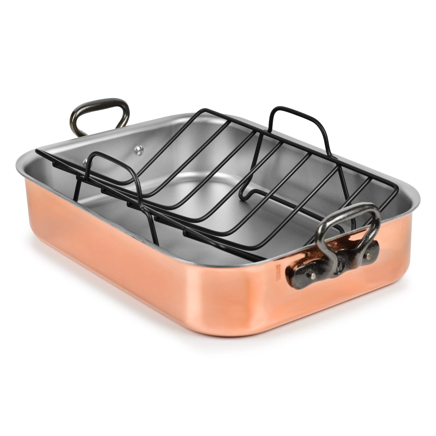 Mauviel 16" X 12" Tri-Ply Copper Roasting Pan & Rack With Cast Iron Handles 3 Mauviel 16" X 12" Tri-Ply Copper Roasting Pan & Rack With Cast Iron Handles