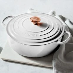 Le Creuset Signature Cast Iron 6.75-quart White Round Wide Dutch Oven With Copper Knob -Zwilling Shop 37459