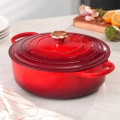 Le Creuset Signature Cast Iron 6.75-quart Cerise Round Wide Dutch Oven With Copper Knob -Zwilling Shop 37480