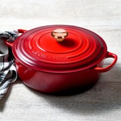Le Creuset Signature Cast Iron 6.75-quart Cerise Round Wide Dutch Oven With Copper Knob -Zwilling Shop 37482