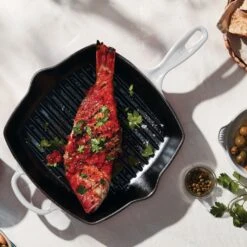 Le Creuset Signature Cast Iron 10.25" White Square Grill Pan 11 Le Creuset Signature Cast Iron 10.25" White Square Grill Pan -Zwilling Shop 38375