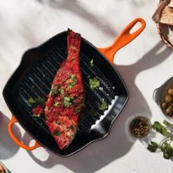 Le Creuset Signature Cast Iron 10.25" Flame Square Grill Pan 11 Le Creuset Signature Cast Iron 10.25" Flame Square Grill Pan -Zwilling Shop 38381