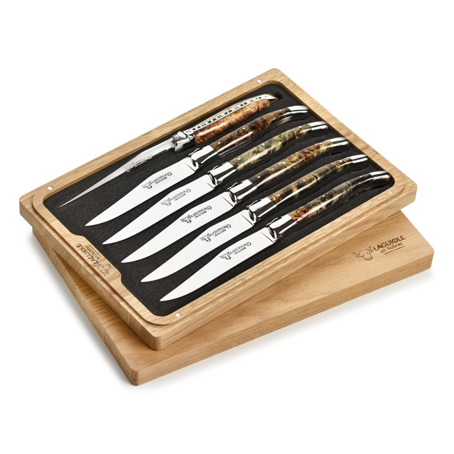 Laguiole En Aubrac 6 Piece Stainless Steel Steak Knife Set With Black Poplar Burl Wood Handles 9 Laguiole En Aubrac 6 Piece Stainless Steel Steak Knife Set With Black Poplar Burl Wood Handles - Image 7