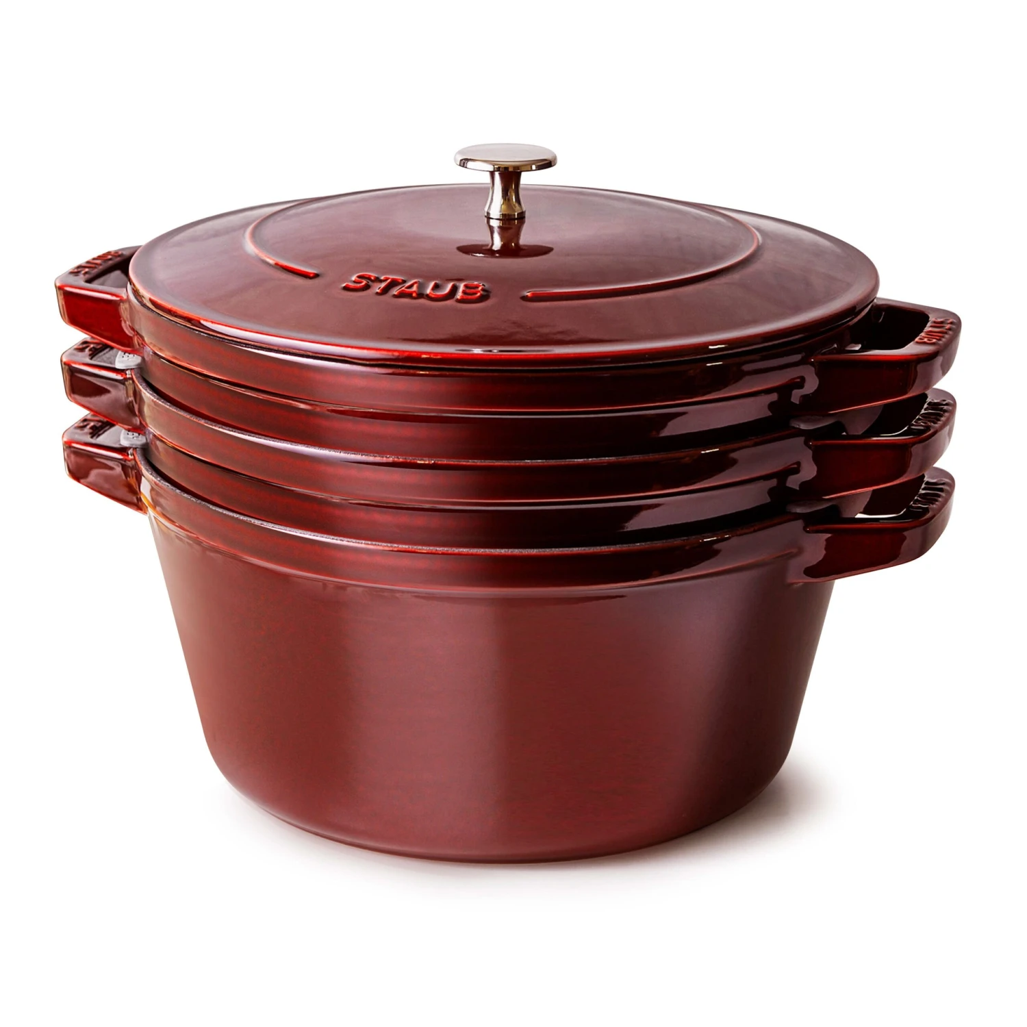 Staub 4 Piece Grenadine Stackable Cast Iron Cookware Set 3 Staub 4 Piece Grenadine Stackable Cast Iron Cookware Set