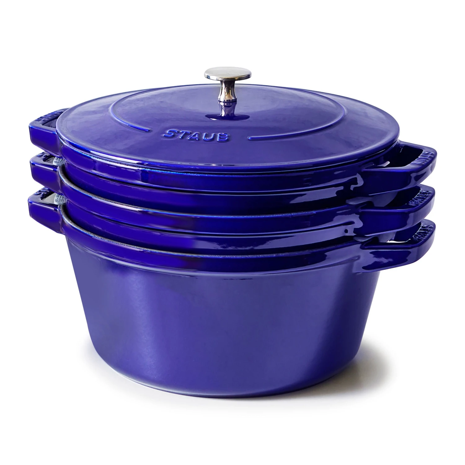 Staub 4 Piece Sapphire Blue Stackable Cast Iron Cookware Set 3 Staub 4 Piece Sapphire Blue Stackable Cast Iron Cookware Set