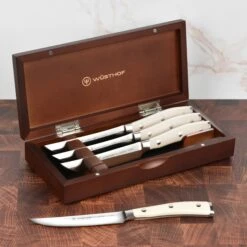 Wusthof Classic Ikon Creme 4 Piece Steak Knife Set With Wood Case