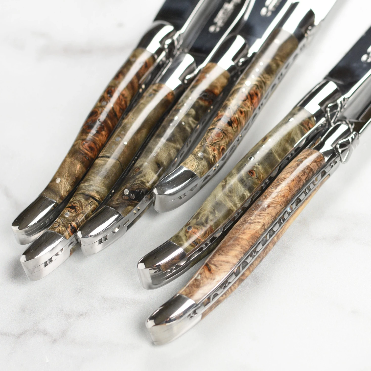 Laguiole En Aubrac 6 Piece Stainless Steel Steak Knife Set With Black Poplar Burl Wood Handles 7 Laguiole En Aubrac 6 Piece Stainless Steel Steak Knife Set With Black Poplar Burl Wood Handles - Image 5