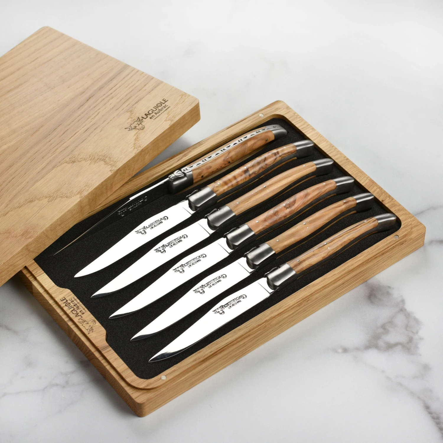 Laguiole En Aubrac 6 Piece Stainless Steel Steak Knife Set With Olive Wood Handles 5 Laguiole En Aubrac 6 Piece Stainless Steel Steak Knife Set With Olive Wood Handles - Image 3