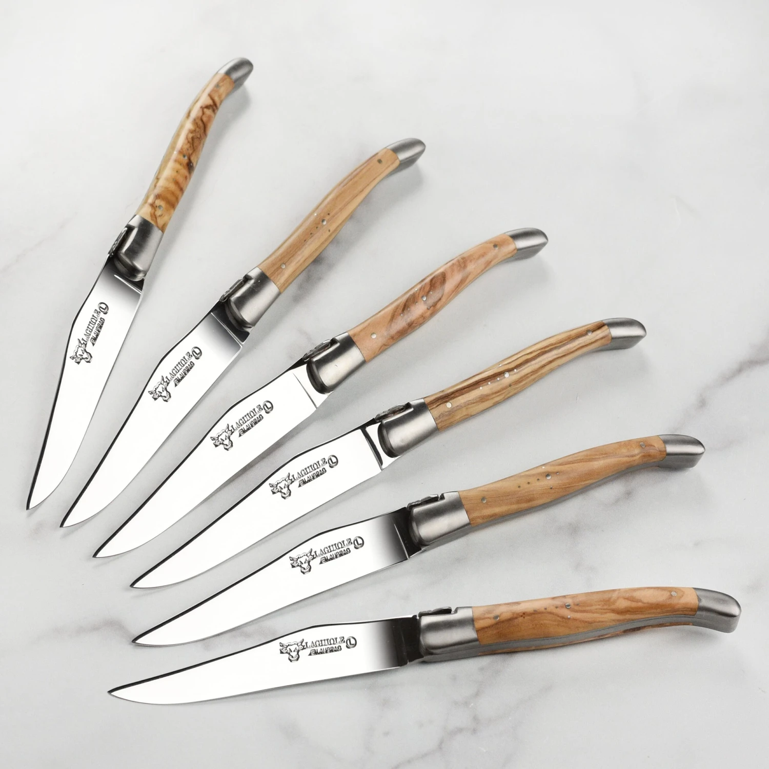 Laguiole En Aubrac 6 Piece Stainless Steel Steak Knife Set With Olive Wood Handles 4 Laguiole En Aubrac 6 Piece Stainless Steel Steak Knife Set With Olive Wood Handles - Image 2