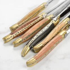 Laguiole En Aubrac 6 Piece Steak Knife Set With Burl Mixed Wood Handles & Brass Bolsters -Zwilling Shop 43345