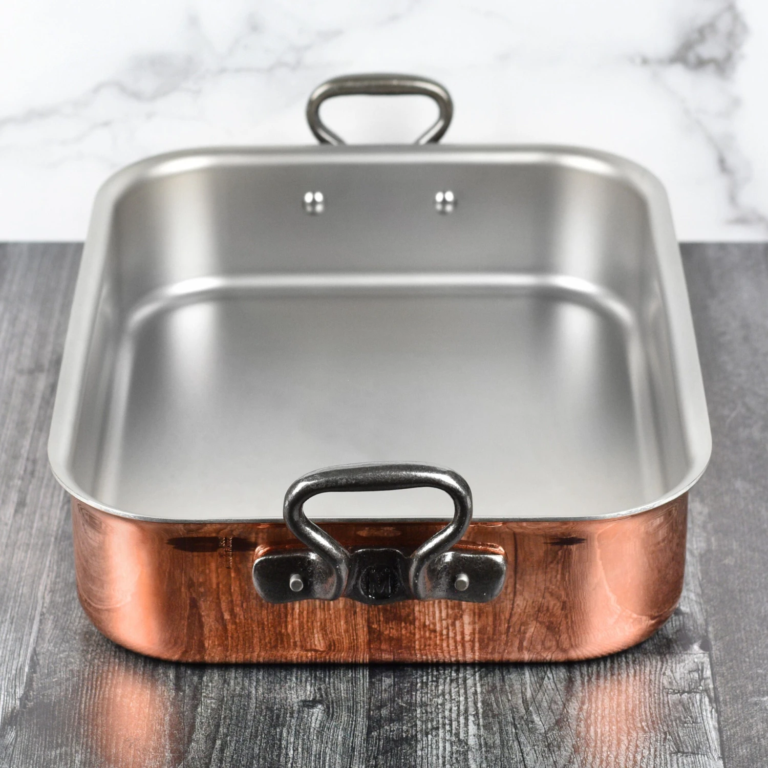 Mauviel 16" X 12" Tri-Ply Copper Roasting Pan & Rack With Cast Iron Handles 9 Mauviel 16" X 12" Tri-Ply Copper Roasting Pan & Rack With Cast Iron Handles - Image 7