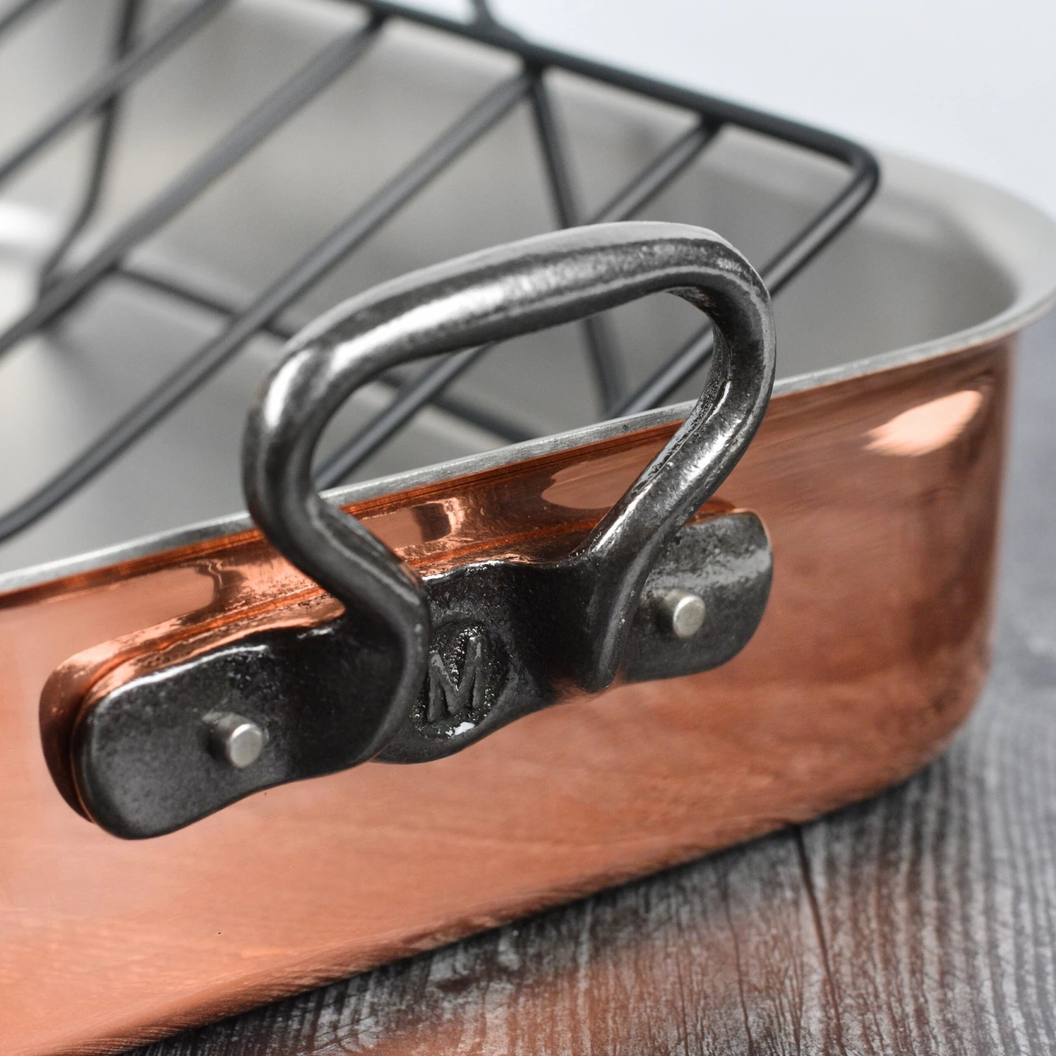 Mauviel 16" X 12" Tri-Ply Copper Roasting Pan & Rack With Cast Iron Handles 8 Mauviel 16" X 12" Tri-Ply Copper Roasting Pan & Rack With Cast Iron Handles - Image 6