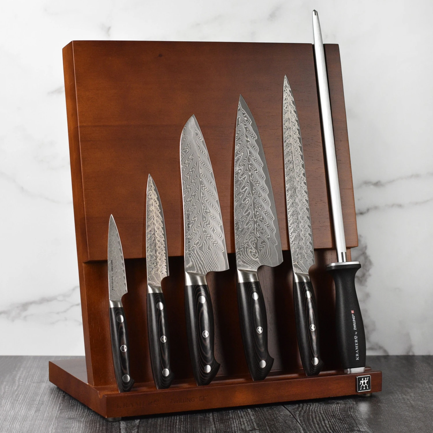 Kramer Stainless Damascus 7 Piece Magnetic Easel Knife Block Set 3 Kramer Stainless Damascus 7 Piece Magnetic Easel Knife Block Set