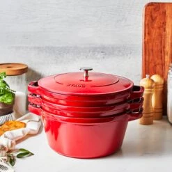 Staub 4 Piece Cherry Red Stackable Cast Iron Cookware Set -Zwilling Shop 52301