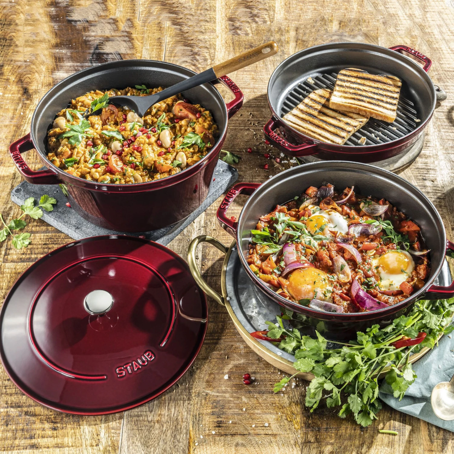 Staub 4 Piece Grenadine Stackable Cast Iron Cookware Set 4 Staub 4 Piece Grenadine Stackable Cast Iron Cookware Set - Image 2