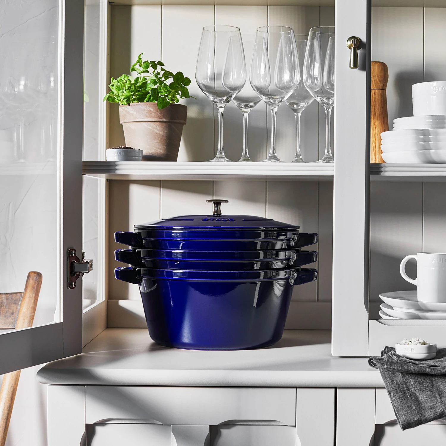 Staub 4 Piece Sapphire Blue Stackable Cast Iron Cookware Set 9 Staub 4 Piece Sapphire Blue Stackable Cast Iron Cookware Set - Image 7