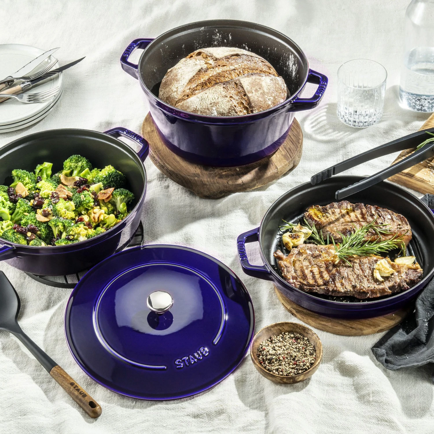 Staub 4 Piece Sapphire Blue Stackable Cast Iron Cookware Set 4 Staub 4 Piece Sapphire Blue Stackable Cast Iron Cookware Set - Image 2