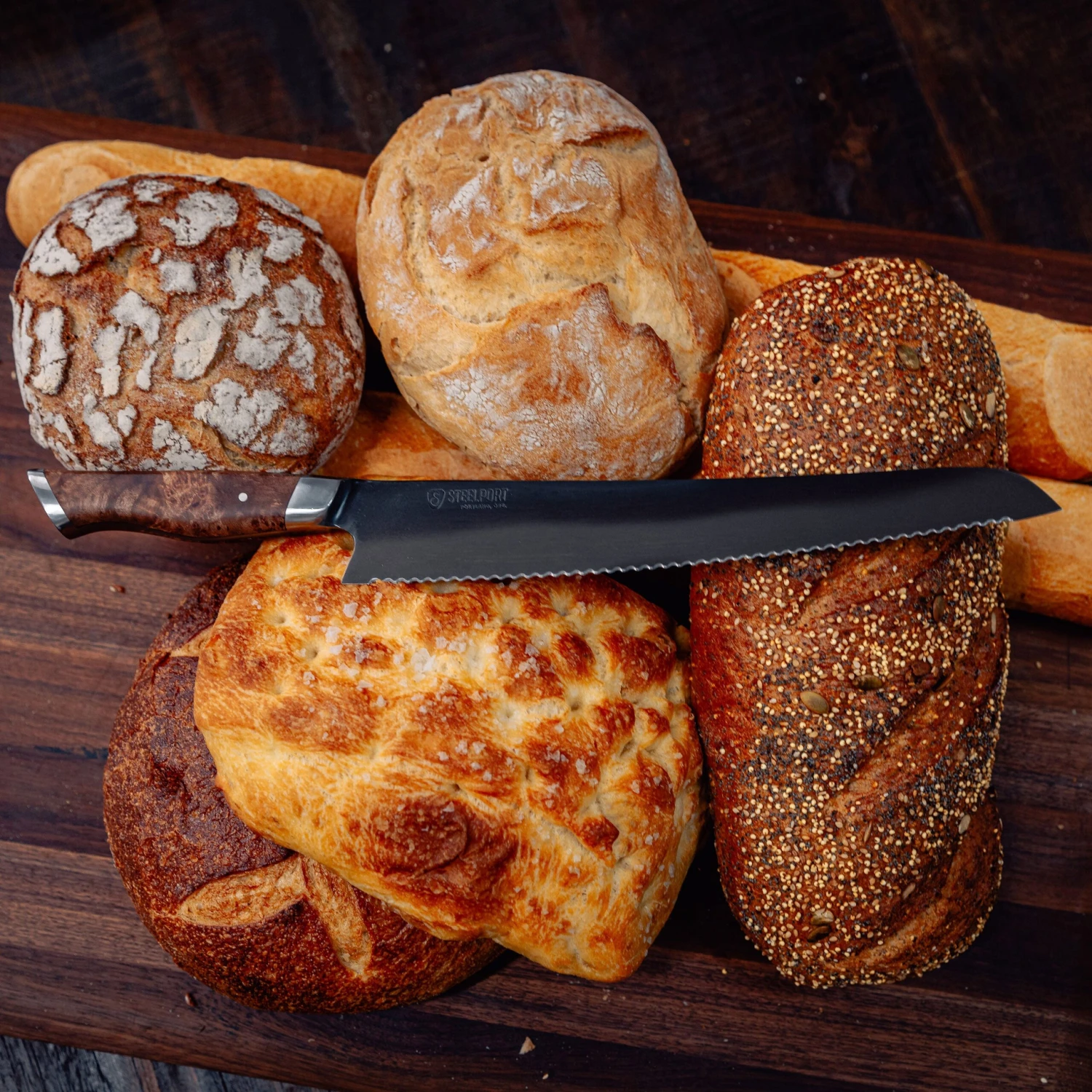 Steelport Carbon Steel 10" Bread Knife With Oregon Maple Magnetic Sheath 7 Steelport Carbon Steel 10" Bread Knife With Oregon Maple Magnetic Sheath - Image 5