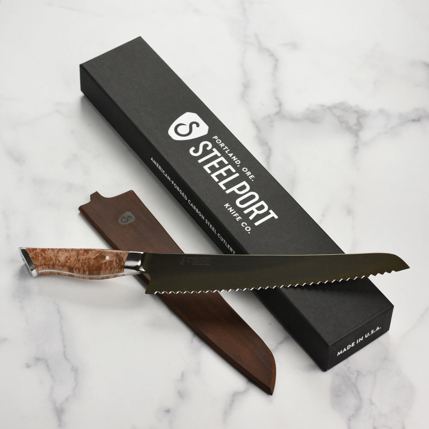 Steelport Carbon Steel 10" Bread Knife With Oregon Maple Magnetic Sheath 8 Steelport Carbon Steel 10" Bread Knife With Oregon Maple Magnetic Sheath - Image 6