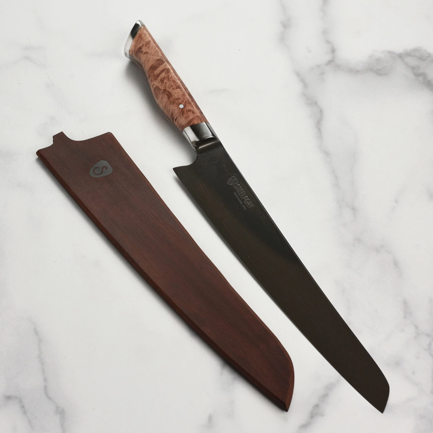 Steelport Carbon Steel 10" Slicing Knife With Oregon Maple Magnetic Sheath 3 Steelport Carbon Steel 10" Slicing Knife With Oregon Maple Magnetic Sheath