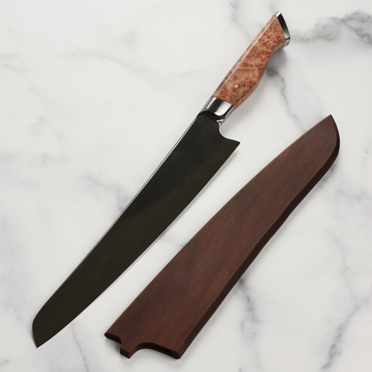 Steelport Carbon Steel 10" Slicing Knife With Oregon Maple Magnetic Sheath 8 Steelport Carbon Steel 10" Slicing Knife With Oregon Maple Magnetic Sheath - Image 6