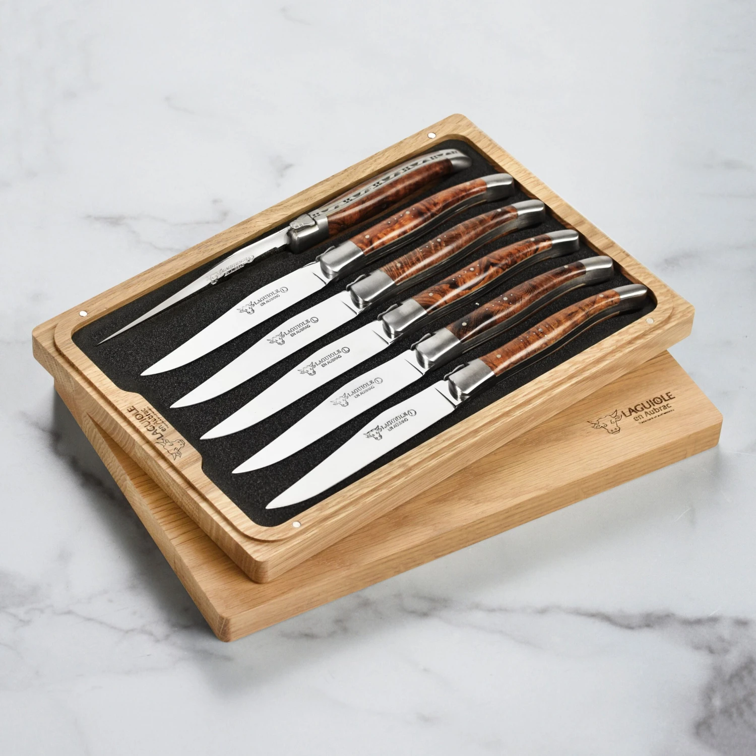 Laguiole En Aubrac 6 Piece Stainless Steel Steak Knife Set With Desert Iron Wood Burl Handles 3 Laguiole En Aubrac 6 Piece Stainless Steel Steak Knife Set With Desert Iron Wood Burl Handles