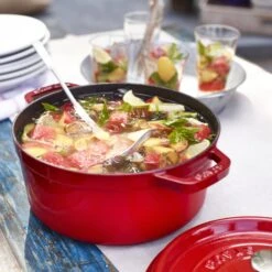 Staub 5.5-quart Cherry Red Round Dutch Oven -Zwilling Shop 65044 round cocotte 28cm cherry red ls daa6b5ad 3751 4b84 acaa 093d2d00edc5