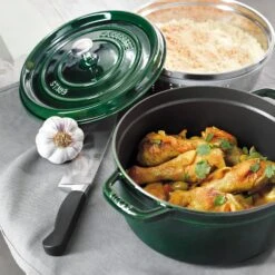 Staub 7-quart Basil Round Dutch Oven -Zwilling Shop 65273 round cocotte with steamer basil green ls 2