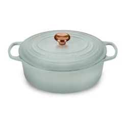 Le Creuset Signature Cast Iron 8-quart Sea Salt Oval Dutch Oven With Copper Knob