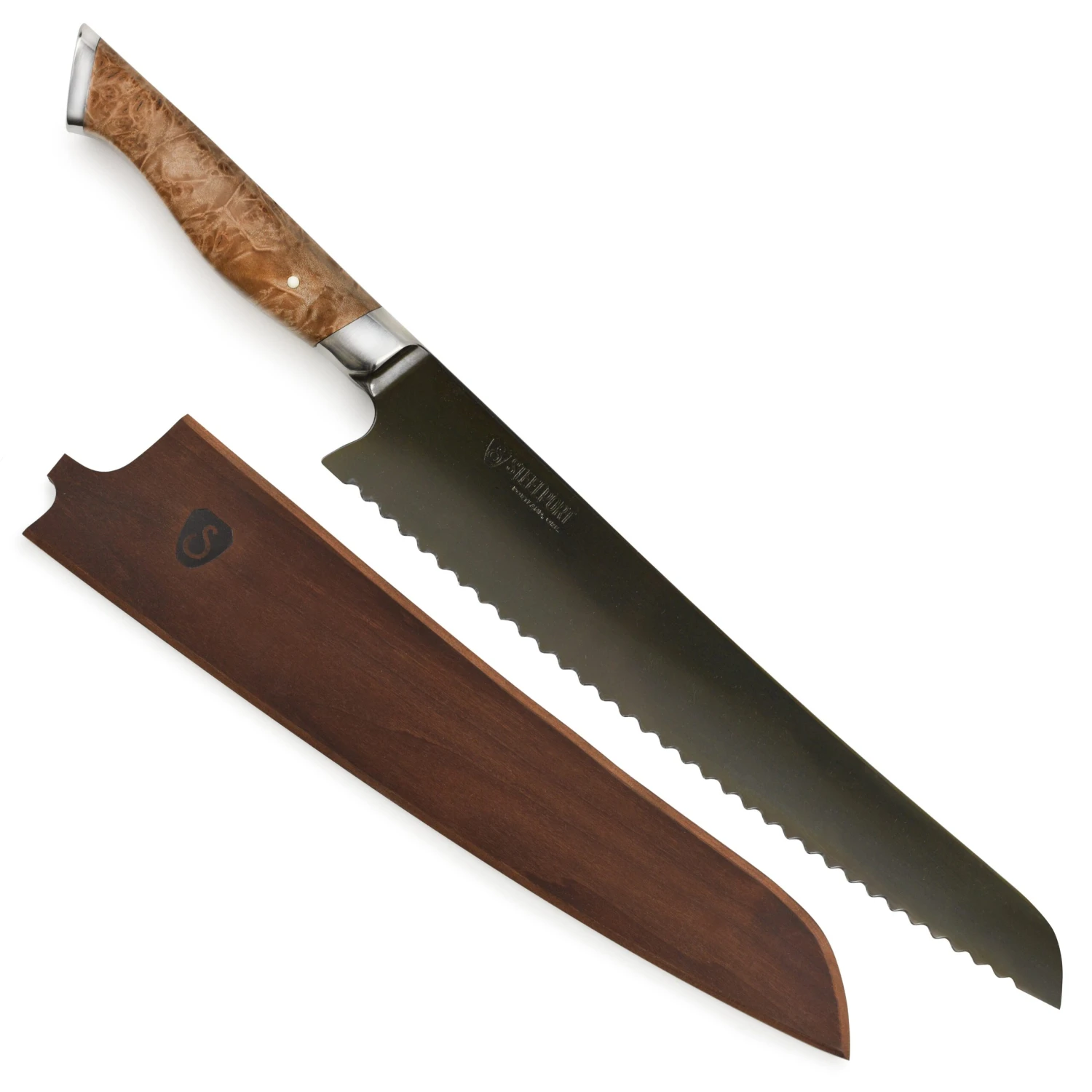 Steelport Carbon Steel 10" Bread Knife With Oregon Maple Magnetic Sheath 9 Steelport Carbon Steel 10" Bread Knife With Oregon Maple Magnetic Sheath - Image 7