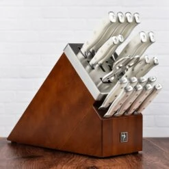 Henckels Forged Accent 20 Piece Self-Sharpening Knife Block Set, Off-White Handles