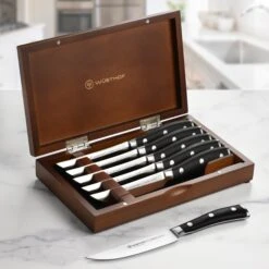 Wusthof Classic Ikon 6 Piece Steak Knife Set With Wood Case