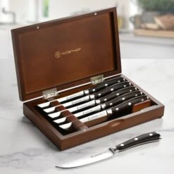 Wusthof Ikon Blackwood 6 Piece Steak Knife Set With Wood Case
