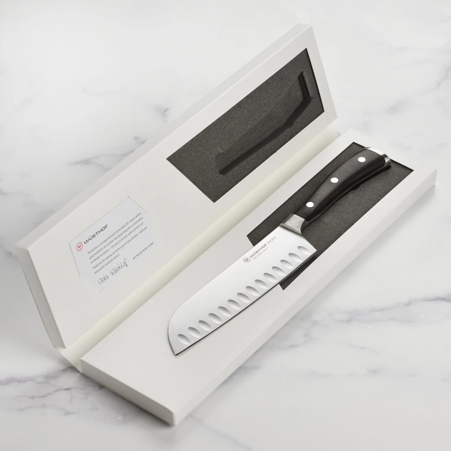 Wusthof Ikon Blackwood 7" Hollow Edge Santoku Knife 7 Wusthof Ikon Blackwood 7" Hollow Edge Santoku Knife - Image 5