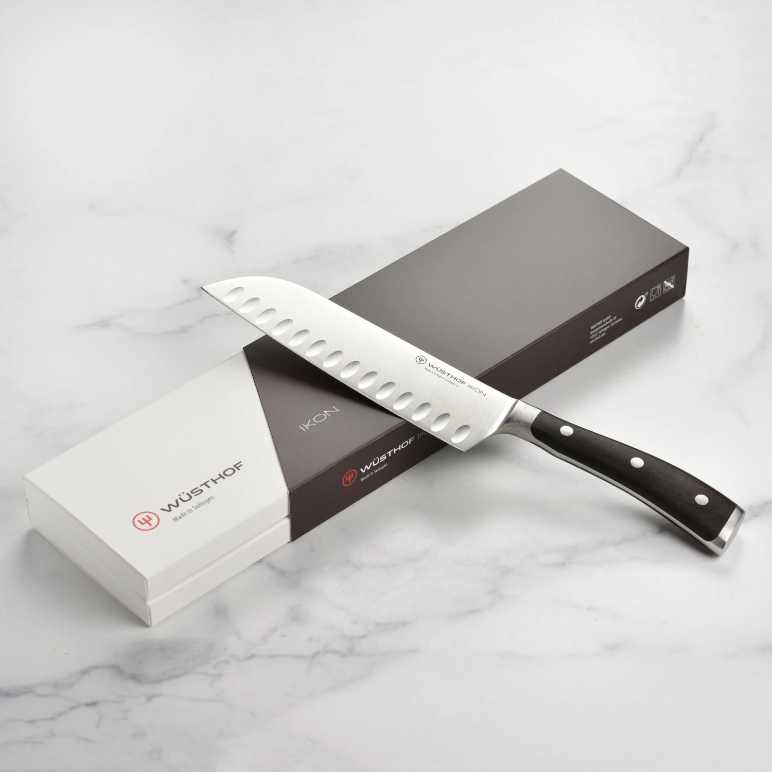 Wusthof Ikon Blackwood 7" Hollow Edge Santoku Knife 8 Wusthof Ikon Blackwood 7" Hollow Edge Santoku Knife - Image 6