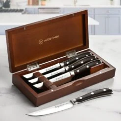Wusthof Ikon Blackwood 4 Piece Steak Knife Set With Wood Case