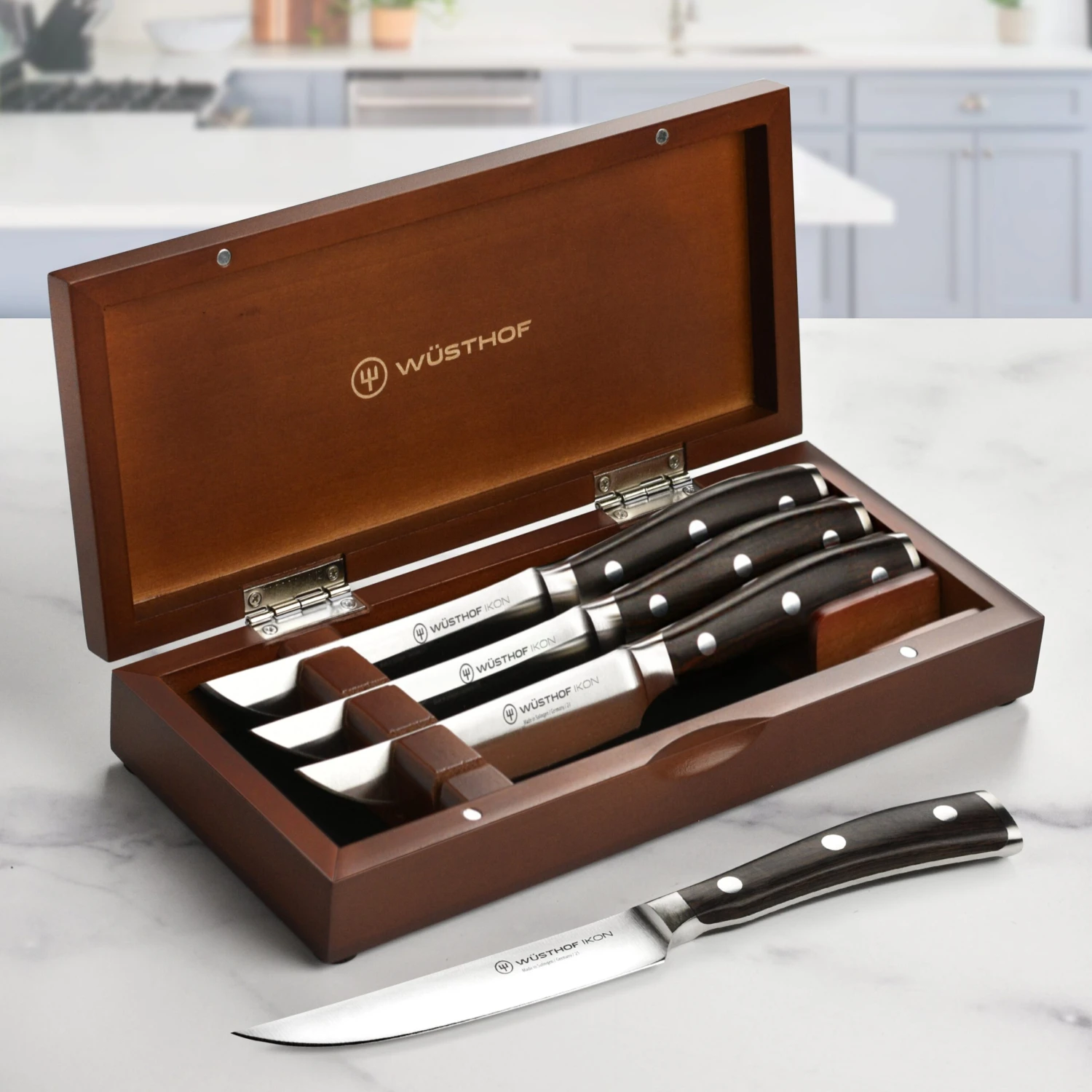 Wusthof Ikon Blackwood 4 Piece Steak Knife Set With Wood Case 3 Wusthof Ikon Blackwood 4 Piece Steak Knife Set With Wood Case