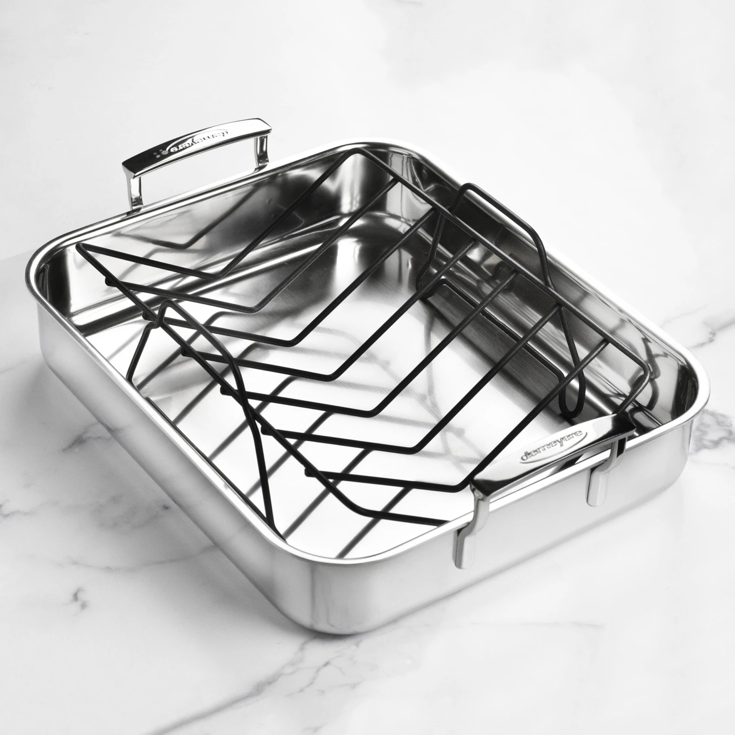 Demeyere 5-Plus 15.7" X 13.3" Stainless Steel Roasting Pan With Rack 3 Demeyere 5-Plus 15.7" X 13.3" Stainless Steel Roasting Pan With Rack