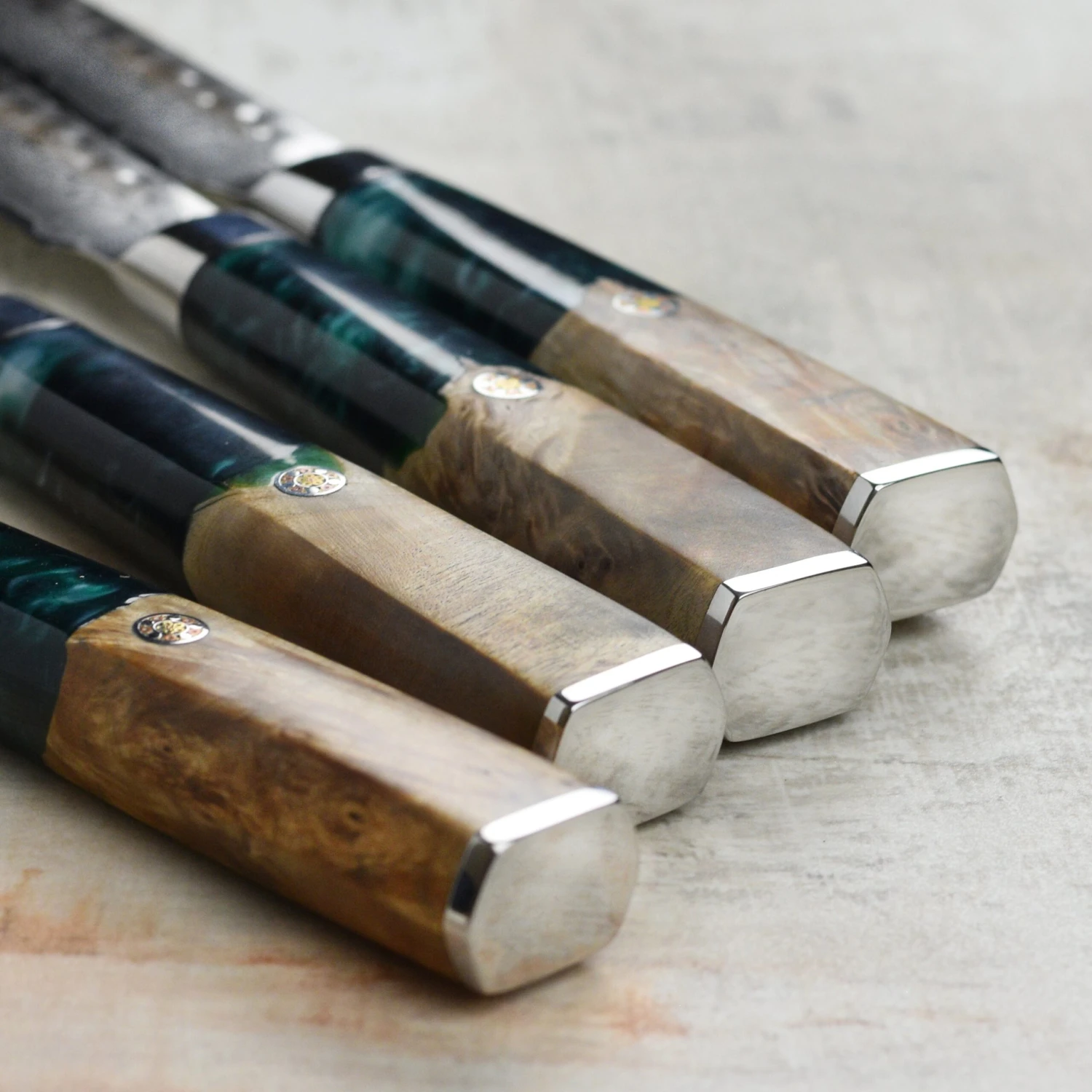 Nexus 4 Piece Damascus Steak Knife Set, Resin & Stabilized Wood 8 Nexus 4 Piece Damascus Steak Knife Set, Resin & Stabilized Wood - Image 6