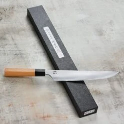 Takayuki X Itsuo Doi Homura Aogami #2 9.4" Sujihiki With Saya -Zwilling Shop DSC 4100