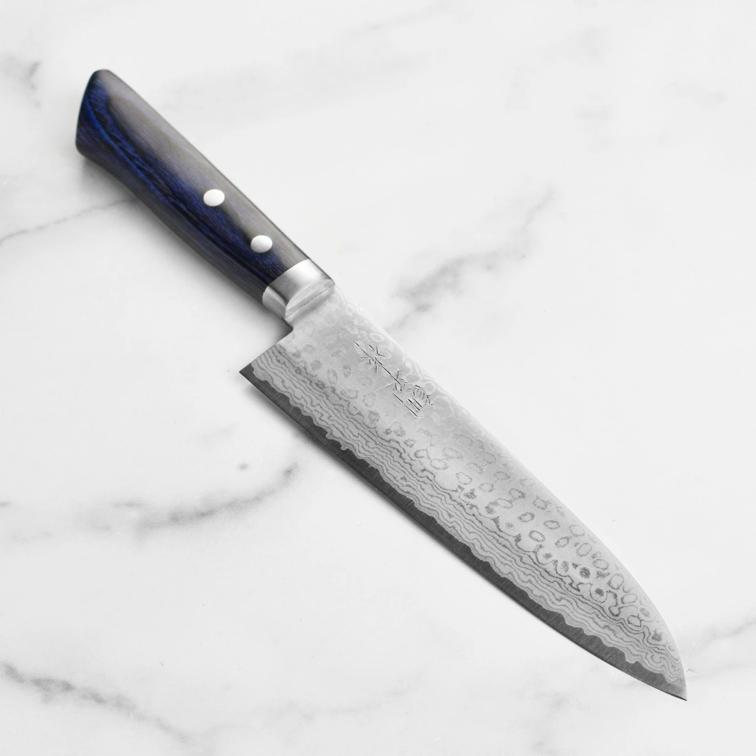 Masutani VG10 Damascus 7" Gyuto, Blue Handle 3 Masutani VG10 Damascus 7" Gyuto, Blue Handle