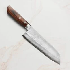 Masutani VG1 Hammered 6.7" Santoku, Brown Handle