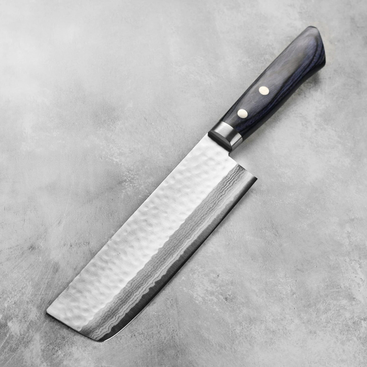 Masutani VG10 Hammered Damascus 6.7" Nakiri, Blue Handle 10 Masutani VG10 Hammered Damascus 6.7" Nakiri, Blue Handle - Image 8