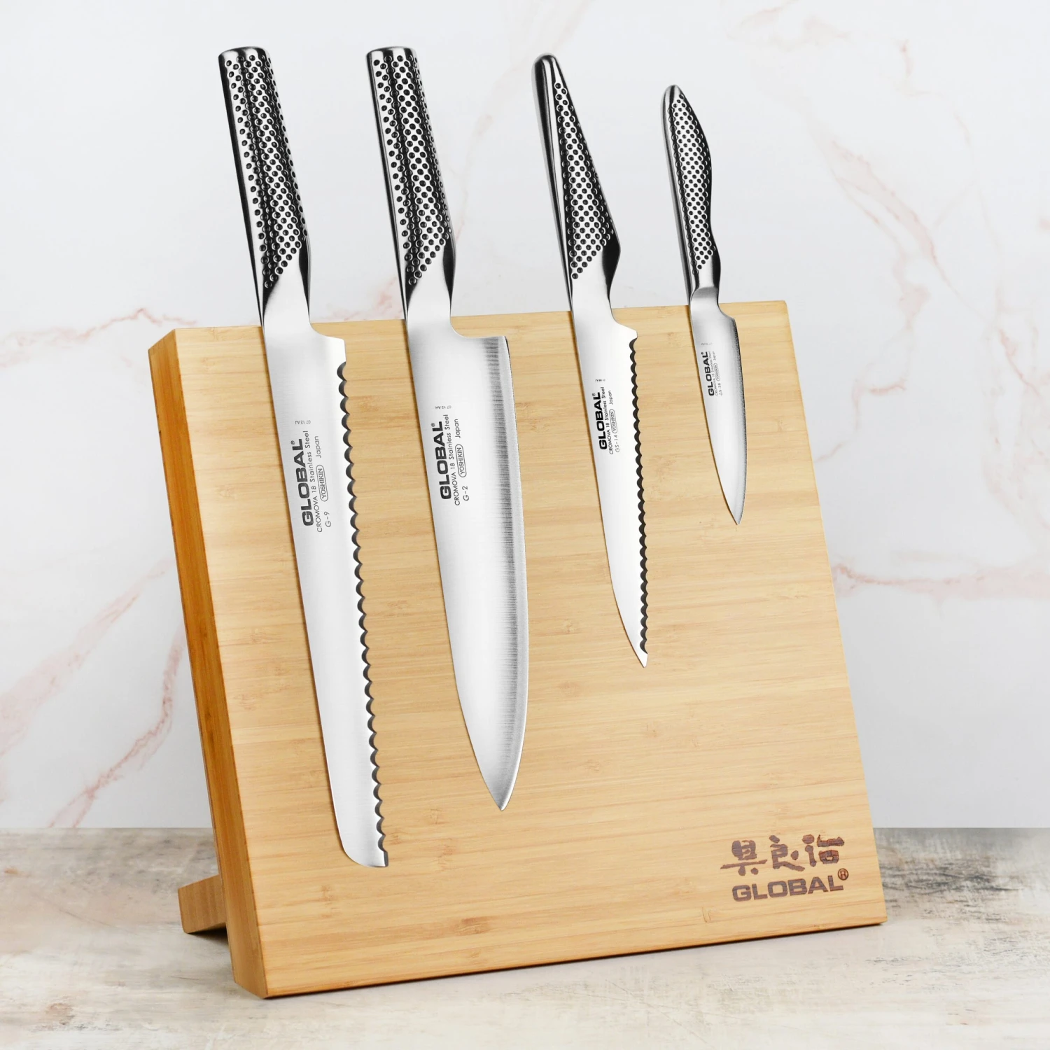 Global 5 Piece Magnetic Easel Knife Set, Bamboo Block 3 Global 5 Piece Magnetic Easel Knife Set, Bamboo Block