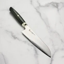Zanmai Revolution SG2 7" Santoku Knife With Green Micarta Handle