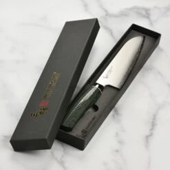 Zanmai Revolution SG2 7" Santoku Knife With Green Micarta Handle -Zwilling Shop DSC 6497