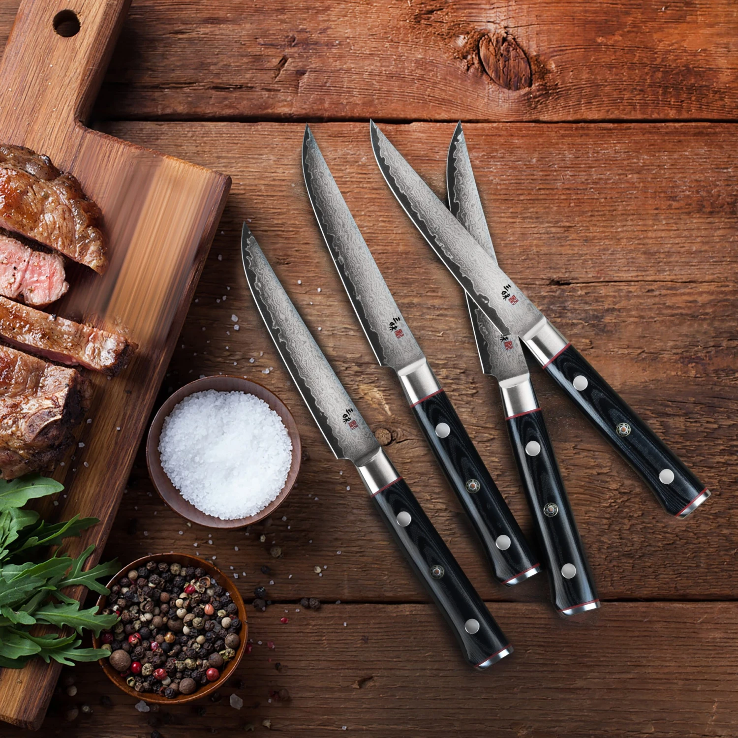 Zanmai Classic Pro Zebra Damascus 4 Piece Steak Knife Set 7 Zanmai Classic Pro Zebra Damascus 4 Piece Steak Knife Set - Image 5