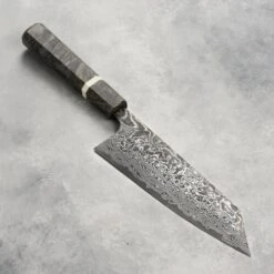 Saji SG2 Black Damascus 6.7" Bunka, Stabilized Birch