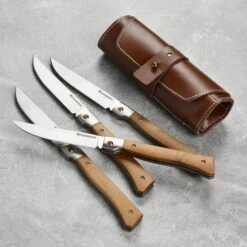 Messermeister 4 Piece Folding Steak Knife Set With Leather Roll