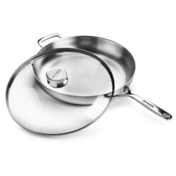 Demeyere 5-Plus 12.5" Stainless Steel Fry Pan With Glass Lid